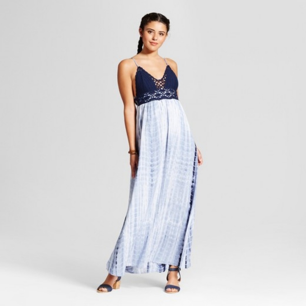 Navy Blue Crochet Top Tie Dye Bohemian Maxi Dress